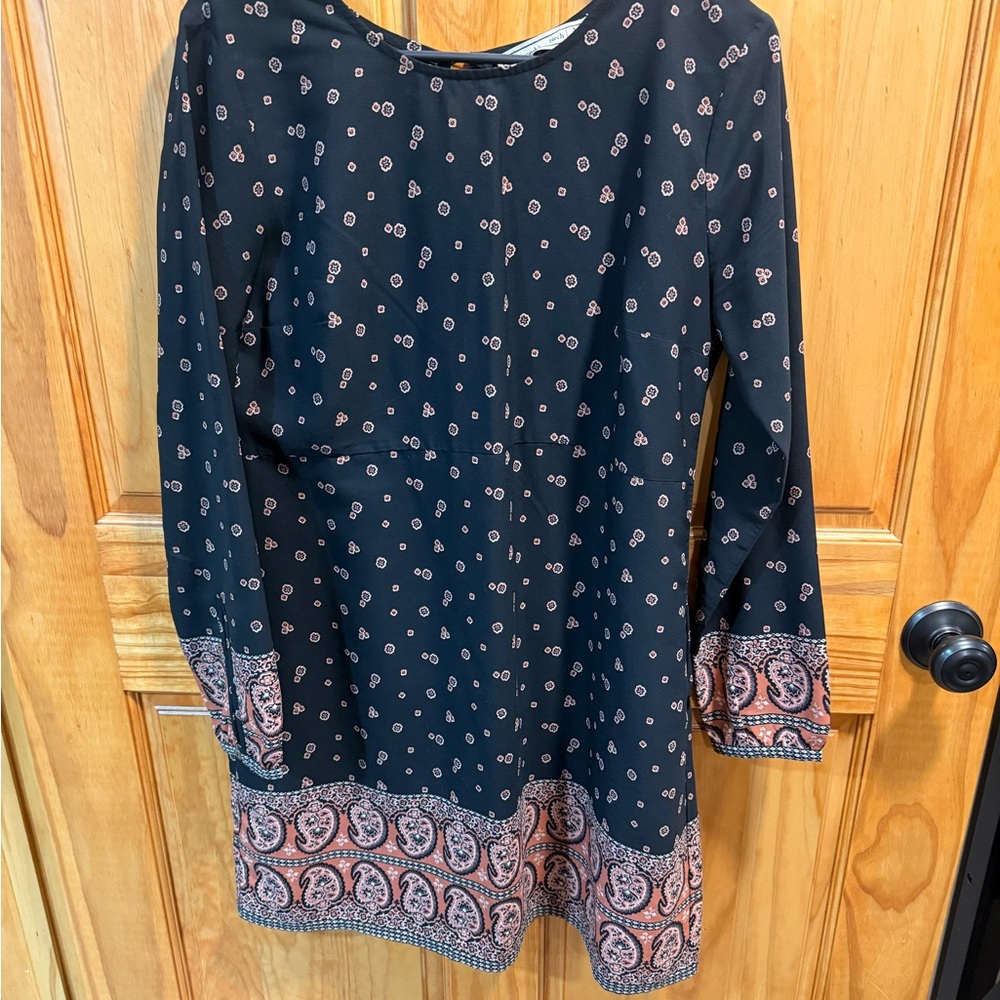 Abercrombie and Fitch Long Sleeve Black Dress with Paisley Accents